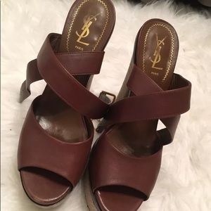 Brown leather ysl wrap heels size 8/8.5